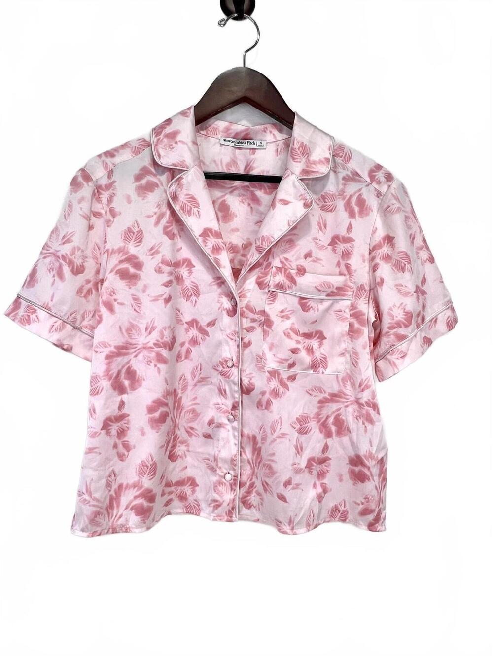 Abercrombie & Fitch Pink Floral Satin Button-Up Pajama Shirt, Size Small